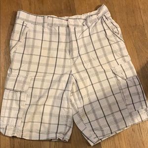 White plaid khaki shorts